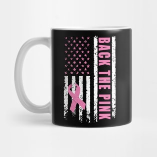 Back The Pink Ribbon American Flag Breast Cancer Awareness Mug